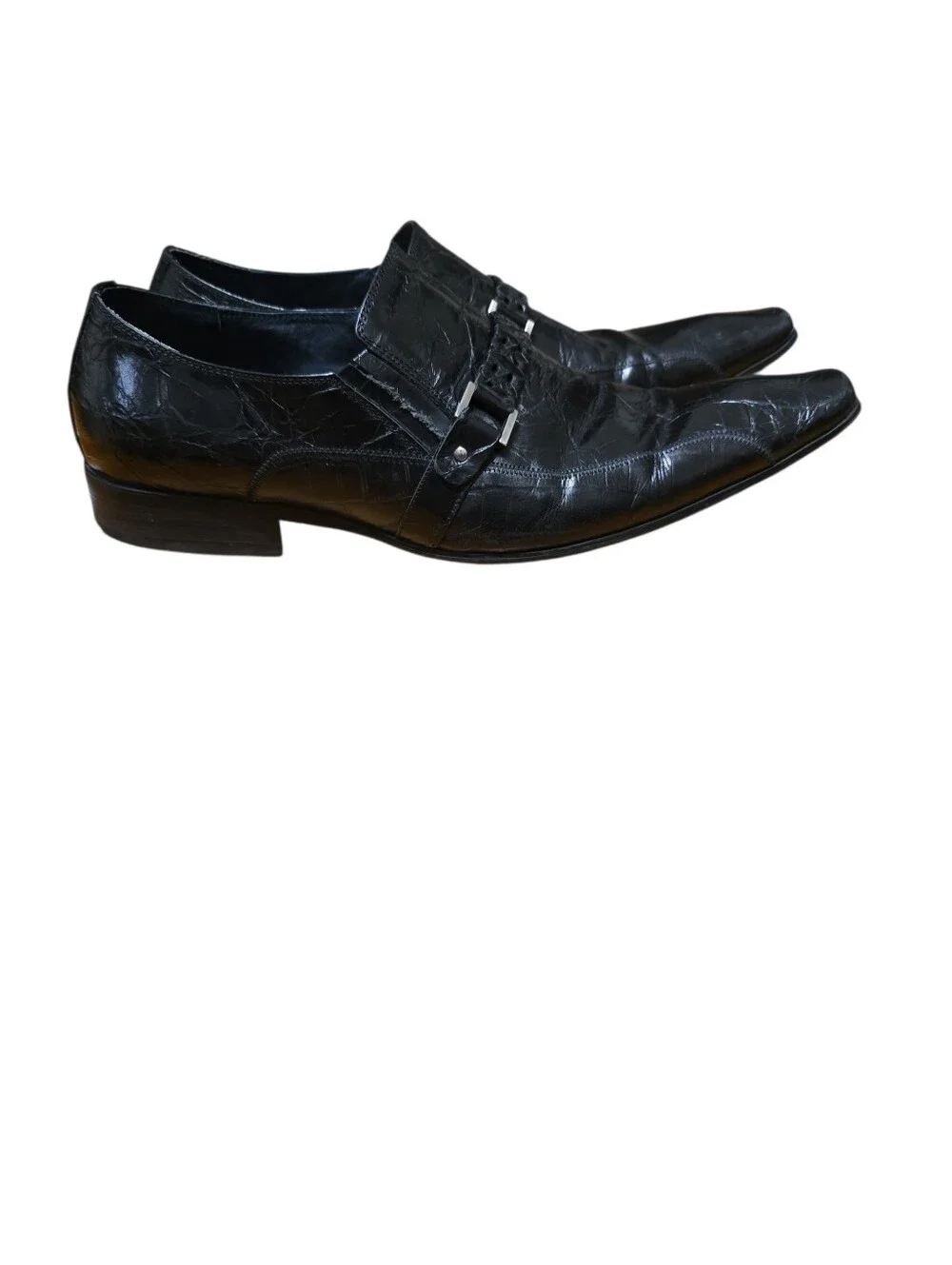 Aldo Black Leather Slip-On Loafers with Decorative Strap | Size 10